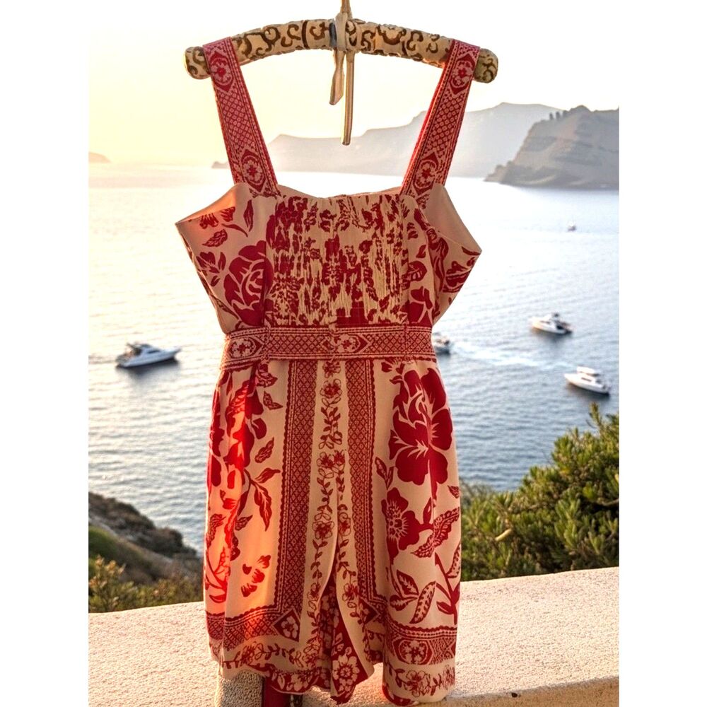 Rachel Zoe NWT Coral & Beige Floral Boho Romper - Size 8 - Embellished